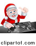 Vector Illustration of a Happy Christmas Santa Claus Dj Mixing Music on a Turntable and Giving a Thumb up by AtStockIllustration