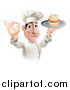 Vector Illustration of a Happy Chubby Chef Gesturing Okay and Holding a Cupcake on a Tray by AtStockIllustration