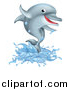 Vector Illustration of a Happy Cute Dolphin Splashing and Jumping by AtStockIllustration