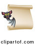 Vector Illustration of a Happy Halloween Vampire Bat Presenting a Scroll Sign by AtStockIllustration