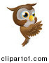 Vector Illustration of a Happy Owl Pointing to a Sign by AtStockIllustration