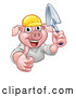 Vector Illustration of a Happy Pig Mascot Mason Holding a Trowel by AtStockIllustration