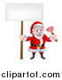 Vector Illustration of a Happy Plumber Christmas Santa Claus Holding a Plunger and Blank Sign by AtStockIllustration