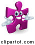 Vector Illustration of a Happy Purple Jigsaw Puzzle Piece Mascot by AtStockIllustration