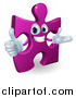 Vector Illustration of a Happy Purple Jigsaw Puzzle Piece Mascot Holding a Thumb up by AtStockIllustration