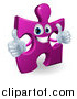 Vector Illustration of a Happy Purple Jigsaw Puzzle Piece Mascot Holding Two Thumbs up by AtStockIllustration