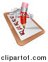 Vector Illustration of a Happy Red Pencil Mascot Holding Two Thumb up on a Check List Clipboard by AtStockIllustration