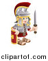 Vector Illustration of a Happy Roman Soldier Holding a Knife and Shield by AtStockIllustration