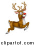 Vector Illustration of a Happy Rudolph Red Nosed Reindeer Leaping or Flying by AtStockIllustration