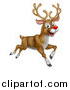 Vector Illustration of a Happy Rudolph Red Nosed Reindeer Leaping or Flying by AtStockIllustration