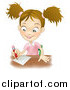Vector Illustration of a Happy School Girl Writing at Her Desk by AtStockIllustration
