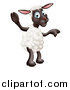 Vector Illustration of a Happy Sheep Standing and Waving and Pointing by AtStockIllustration