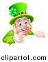 Vector Illustration of a Happy St Patricks Day Leprechaun Giving a Thumb up over a Sign by AtStockIllustration