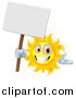 Vector Illustration of a Happy Sun Holding a Sign by AtStockIllustration