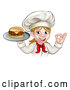 Vector Illustration of a Happy White Female Chef Gesturing Ok and Holding a Cheese Burger on a Tray by AtStockIllustration