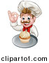 Vector Illustration of a Happy White Male Chef Baker Gesturing Ok and Holding a Cupcake on a Tray by AtStockIllustration