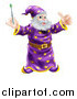 Vector Illustration of a Happy Wizard Holding a Green Wand and a Thumb up by AtStockIllustration