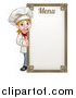 Vector Illustration of a Happy Young Blond White Female Chef Giving a Thumb up Around a Menu Board by AtStockIllustration