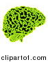 Vector Illustration of a Human Brain with Electrical Circuits in Neon Green by AtStockIllustration