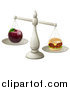 Vector Illustration of a Imbalanced Scale with an Apple and Cheeseburger by AtStockIllustration