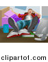 Vector Illustration of a Lazy Man Talking on the Phone with His Feet up on Books on a Table by AtStockIllustration