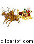 Vector Illustration of a Magic Flying Christmas Reindeer and Santa in a Sleigh by AtStockIllustration