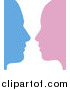 Vector Illustration of a Male and Female Face Profiles Facing Each Other by AtStockIllustration