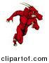 Vector Illustration of a Muscular Aggressive Red Dragon Man Mascot Running Upright by AtStockIllustration