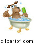 Vector Illustration of a Pleased Brown Dog Bathing and Holding a Thumb up by AtStockIllustration