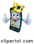 Vector Illustration of a Pleased Smart Phone Mascot Wearing a Crown and Holding Two Thumbs up by AtStockIllustration