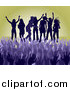 Vector Illustration of a Purple Group of Silhouetted Women Raising Their Arms and Celebrating on Stage at a Concert by AtStockIllustration