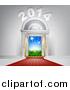 Vector Illustration of a Red Carpet Leading to a 2014 New Year Doorway by AtStockIllustration