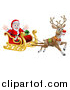 Vector Illustration of a Red Nosed Reindeer, Rudolph, Flying Santa in a Sleigh by AtStockIllustration