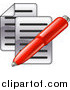 Vector Illustration of a Red Pen over Two Pages of Text by AtStockIllustration