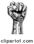 Vector Illustration of a Retro Black and White Engraved Propaganda Fist by AtStockIllustration