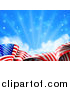 Vector Illustration of a Rippling American Flag Under Blue Sky with Sunshine by AtStockIllustration