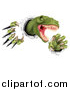 Vector Illustration of a Roaring Green Tyrannosaurus Rex Dinosaur Slashing Through Metal by AtStockIllustration