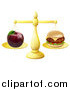 Vector Illustration of a Scale Balancing an Apple and Cheeseburger by AtStockIllustration