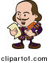 Vector Illustration of a Shakespeare with a Beard and Mustache, Holding a Quill Pen and a Piece of Paper by AtStockIllustration