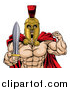 Vector Illustration of a Shirtless Muscular Gladiator Gladiator Man in a Helmet, Flexing His Bicep and Holding a Sword, from the Waist up by AtStockIllustration