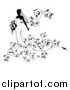 Vector Illustration of a Silhouetted Black and White Bride with Flowers by AtStockIllustration
