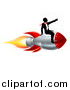 Vector Illustration of a Silhouetted Business Man Sitting on a 3d Rocket and Pointing Forward by AtStockIllustration