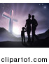 Vector Illustration of a Silhouetted Christian Family Walking Towards a Cross at Sunrise by AtStockIllustration