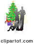 Vector Illustration of a Silhouetted Family Opening Christmas Gifts by a Tree by AtStockIllustration