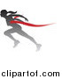 Vector Illustration of a Silhouetted Female Runner Breaking Through the Finish Line by AtStockIllustration