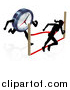 Vector Illustration of a Silhouetted Woman Racing Against the Clock, Running Through a Finish Line by AtStockIllustration