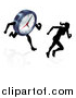 Vector Illustration of a Silhouetted Woman Sprinting Before a Clock Character by AtStockIllustration