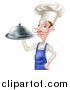 Vector Illustration of a Snooty White Male Chef with a Curling Mustache Holding a Cloche Platter, Facing Left by AtStockIllustration