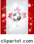 Vector Illustration of a Soccer Ball over a Canadian Flag with Fireworks by AtStockIllustration