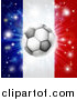 Vector Illustration of a Soccer Ball over a France Flag with Fireworks by AtStockIllustration